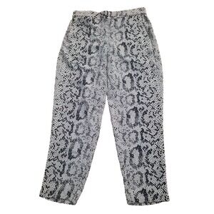 J.Crew Jamie Pants White Snakeskin Print Elastic Waist Satin Grey Animal Sz.10